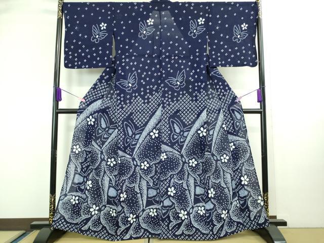 平和屋本店■極上　夏物　浴衣　有松鳴海絞り　舞花文　綿　逸品　DZAA20226kh5
