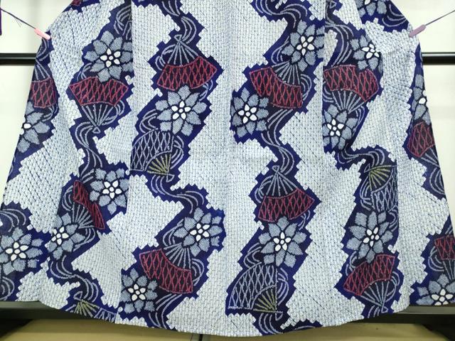 平和屋着物∴極上 夏物 浴衣 有松鳴海絞り 扇花文 綿 逸品