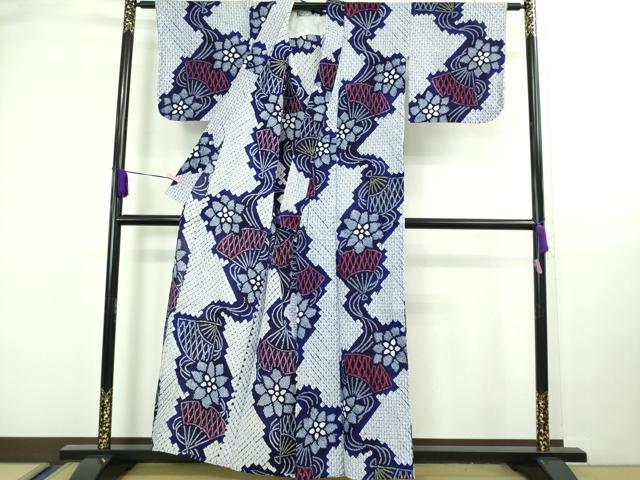平和屋着物∴極上　夏物　浴衣　有松鳴海絞り　扇花文　綿　逸品　DZAA20228kh5 平和屋着物∴極上 夏物 浴衣 有松鳴海絞り 扇花文 綿 逸品