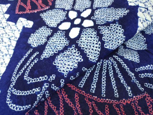 平和屋着物∴極上 夏物 浴衣 有松鳴海絞り 扇花文 綿 逸品