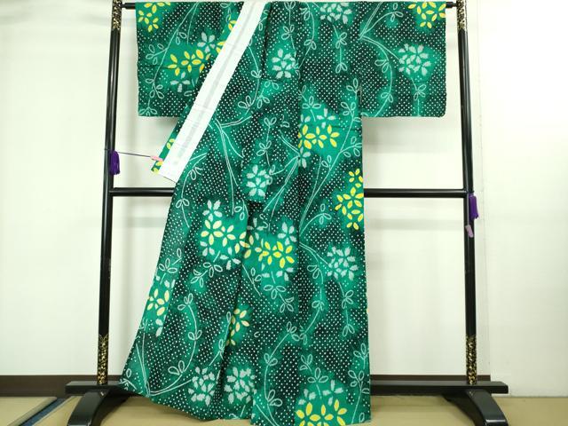 平和屋着物∴極上 夏物 浴衣 有松鳴海絞り 市松草花文 綿 逸品