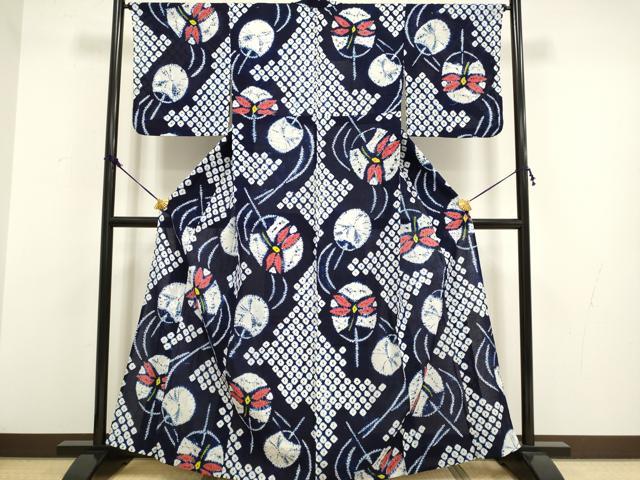 平和屋本店■極上　夏物　浴衣　有松鳴海絞り　蜻蛉　団扇　綿　逸品　DZAA20259kh5