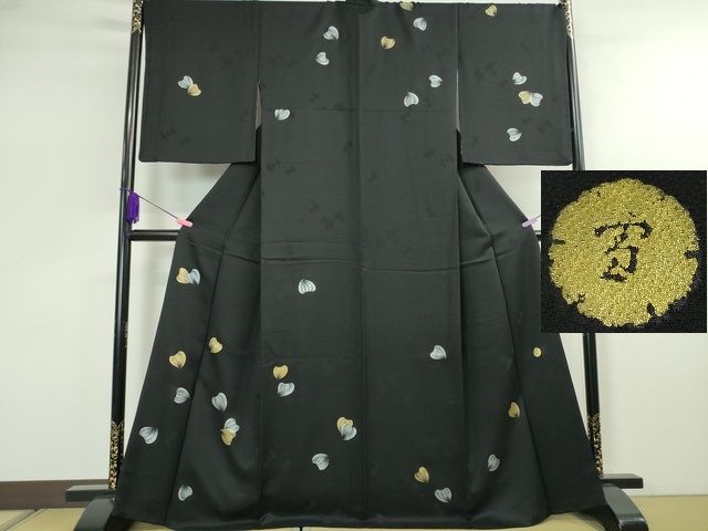 平和屋本店■極上　ジャパンオートクチュール　渡辺雪三郎　訪問着　舞花弁　黒地　金銀彩　やまと誂製　逸品　DZAA2201kh4 平和屋本店□極上 ジャパンオートクチュール 渡辺雪三郎 訪問着 舞花弁
