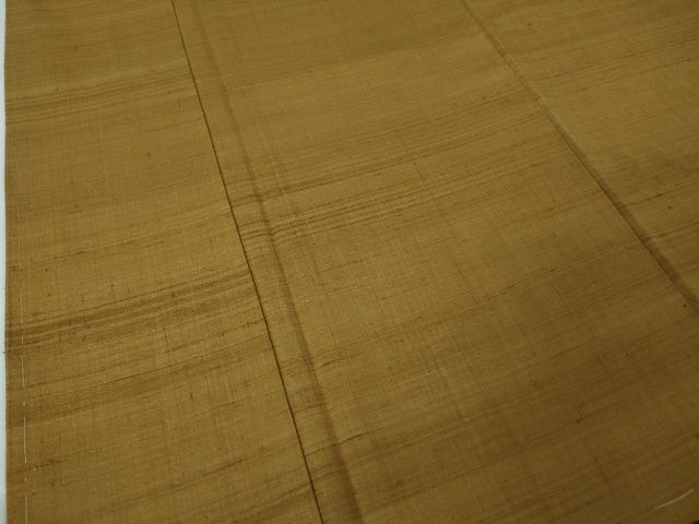 平和屋本店□極上 男性 郡上紬 草木染 黄唐茶色地 反端付き 