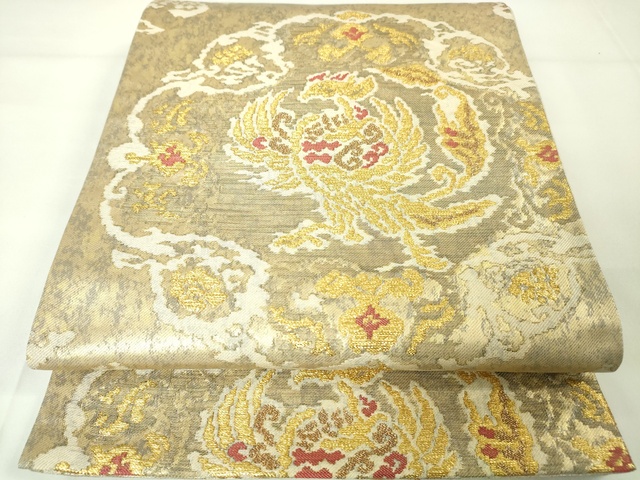 平和屋本店■極上　洛風林　工芸帯地　六通柄袋帯　朱雀　金糸　逸品　DZAA2355kh4 平和屋本店□極上 洛風林 工芸帯地 六通柄袋帯 朱雀 金糸