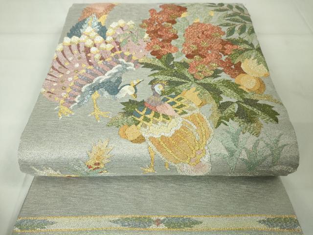 平和屋本店●極上　手織綴れ　山鹿清華　太鼓柄袋帯　花鳥文　金銀糸　逸品　未使用　DZAA2449kh4_1