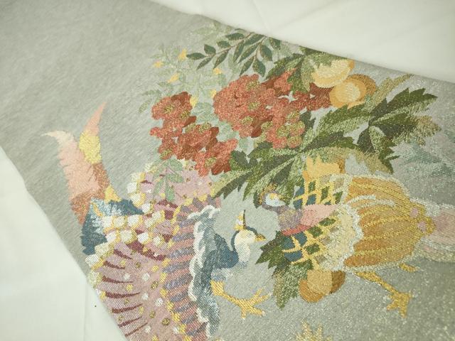 平和屋本店●極上　手織綴れ　山鹿清華　太鼓柄袋帯　花鳥文　金銀糸　逸品　未使用　DZAA2449kh4_2