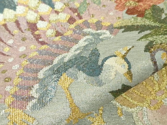 平和屋本店●極上　手織綴れ　山鹿清華　太鼓柄袋帯　花鳥文　金銀糸　逸品　未使用　DZAA2449kh4_3