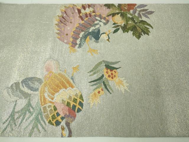 平和屋本店●極上　手織綴れ　山鹿清華　太鼓柄袋帯　花鳥文　金銀糸　逸品　未使用　DZAA2449kh4_9