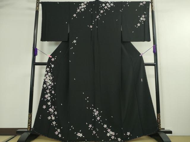 平和屋本店■極上　本加賀友禅作家　鬼島武司　訪問着　櫻　黒地　鈴乃屋扱い　証紙付き　逸品　未使用　DZAA2530kh5