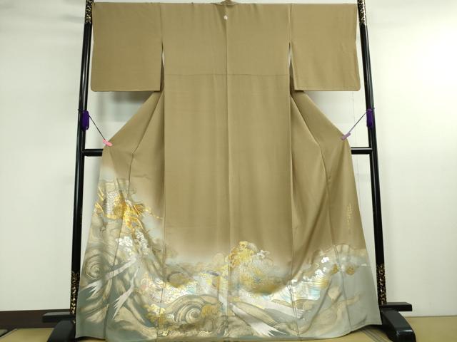 平和屋本店■極上　金彩工芸　長谷川宏　色留袖　吉祥金襴　駒刺繍　龍　立波　暈し染め　金銀彩　本金箔　桑染色地　逸品　DZAA2613kh5