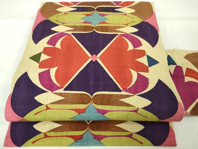 平和屋本店■極上　染織作家　渋紙型　渋谷和子　九寸名古屋帯　紬地　逸品　DZAA2692kh5