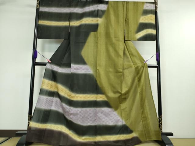 平和屋本店■極上 夏物 十日町 名門青柳謹製 櫛引織 赤城紬 草木染 訪問着 手座繰 ぜんまい紬 山梔子色 藍色染 証紙付き 逸品　DZAA2710kh5