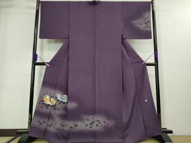 平和屋着物○千切屋特製 縹紬 横段文 黒地 証紙付き 正絹