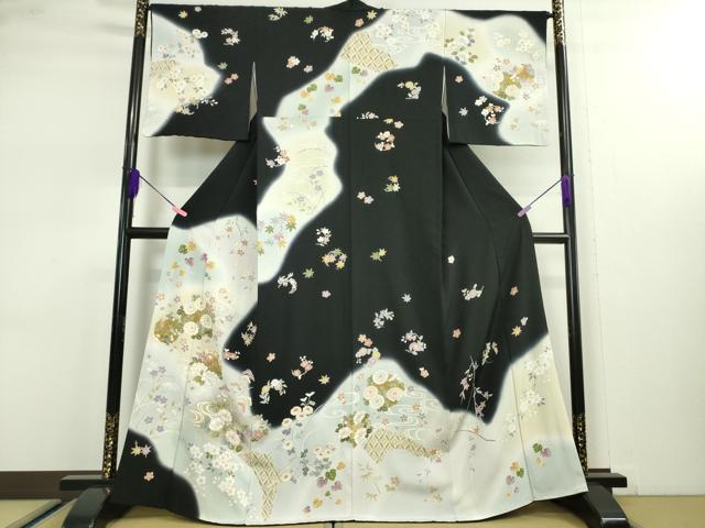 平和屋本店□極上 訪問着 駒刺繍 吉祥花文 暈し染め 鬼