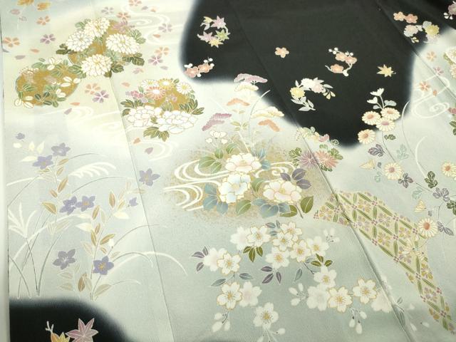 平和屋本店□極上 訪問着 駒刺繍 吉祥花文 暈し染め 鬼