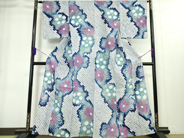 平和屋本店□極上 夏物 浴衣 有松鳴海絞り 幾何学花文 証紙付き