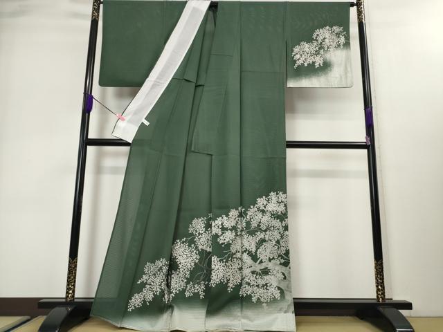 平和屋本店■極上　夏物　松尾光琳　訪問着　絽　桜　暈し染め　虫襖色地 　銀彩　五泉　皇室献上絹　反端付き　逸品　DZAA3170kh5 平和屋本店□極上 夏物 松尾光琳 訪問着 絽 桜 暈し染め 虫