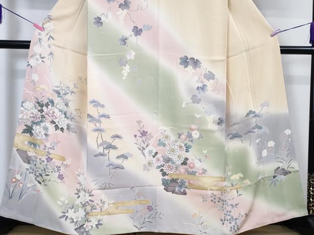 正絹✿訪問着　吉祥扇　暈し染め　金彩　袷 正絹 ✿吉祥扇 暈し染め 金彩 訪問着 袷