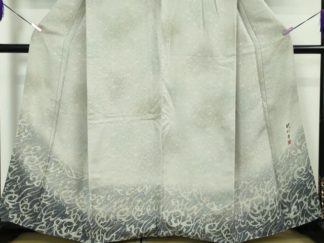 平和屋本店■極上　龍村晋謹製　訪問着　お召地　鳳凰唐草地紋　暈し染め　逸品　DZAA3173kh5 平和屋本店□極上 龍村晋謹製 訪問着 お召地 鳳凰唐草地紋 暈