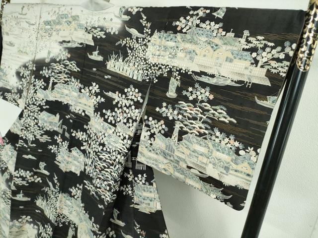 平和屋着物○染織の名門 しょうざん 生紬 訪問着 草花文 正絹 逸品