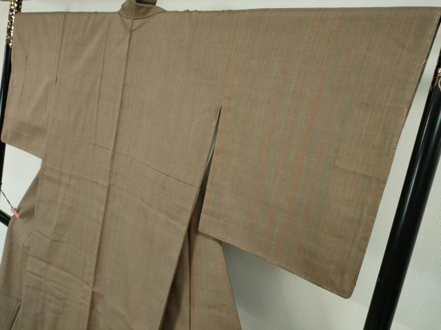 平和屋本店□極上 本場結城紬 重要無形文化財 縞 反端・割印付き