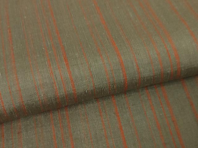 平和屋本店□極上 本場結城紬 重要無形文化財 縞 反端・割印付き