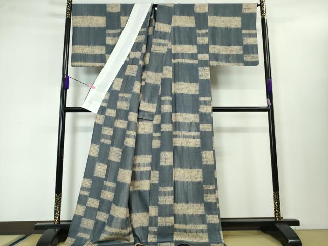 平和屋本店▽極上　紬　単衣　杢目絞り　変わり横段文　逸品　DZAA3472kh5_1