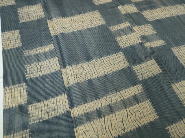 平和屋本店□極上 紬 単衣 杢目絞り 変わり横段文 逸品