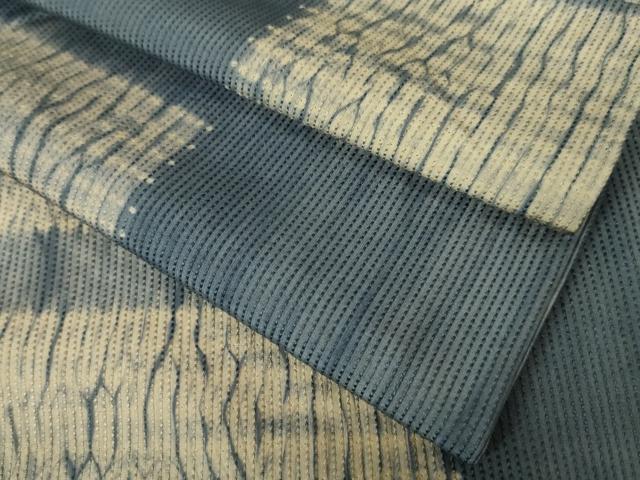 平和屋本店▽極上　紬　単衣　杢目絞り　変わり横段文　逸品　DZAA3472kh5_7