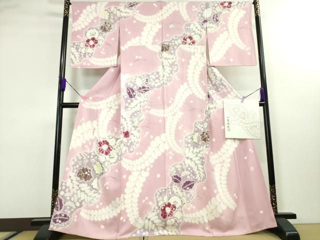 平和屋本店■極上　染色作家　小倉淳史　訪問着　辻ヶ花　暈し染め　撫子色地　色紙付き　逸品　DZAA3547kh5