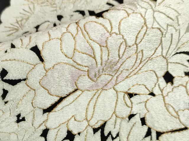 平和屋本店□極上 訪問着 手刺繍 流水吉祥花松文 黒地 金糸 逸品