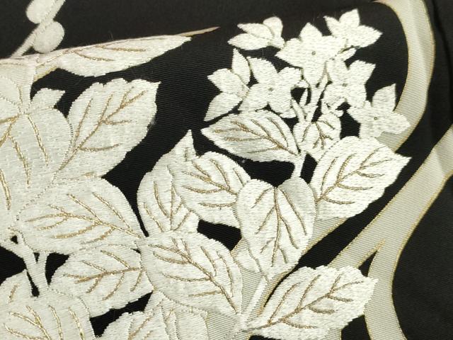 平和屋本店□極上 訪問着 手刺繍 流水吉祥花松文 黒地 金糸 逸品