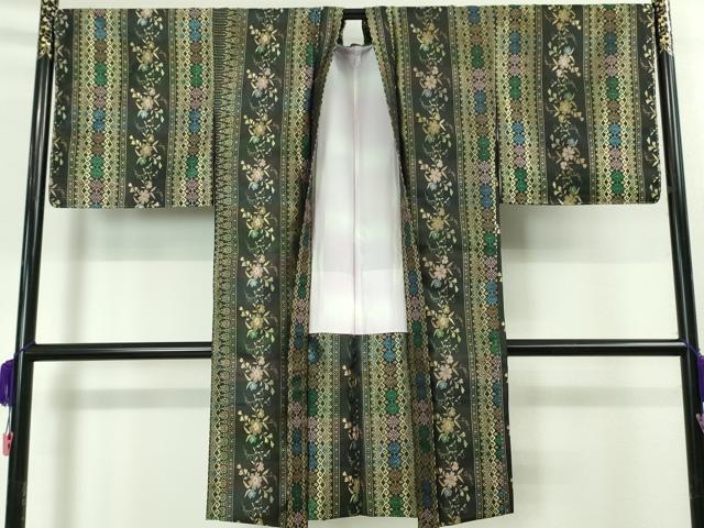 平和屋本店■極上　長羽織　お召地　草花吉祥間道　金糸　逸品　未使用　DZAA3615kh5