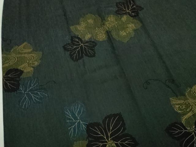 平和屋本店■極上　道行コート　ロング丈　舞葉文　青褐色地　金彩　逸品　DZAA3616kh5 平和屋本店□極上 道行コート ロング丈 舞葉文 青褐色地 金彩