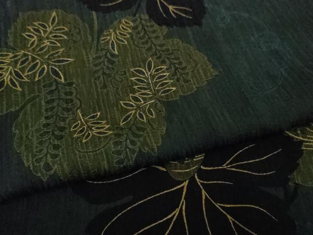 平和屋本店□極上 道行コート ロング丈 舞葉文 青褐色地 金彩