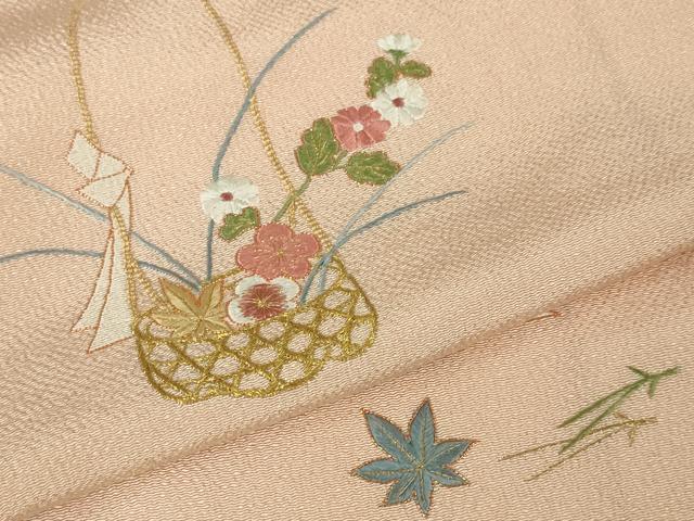 平和屋本店■極上　京都祇園の老舗　ぎをん齋藤　訪問着　駒刺繍　総刺繍　花籠　吹寄せ　洗柿色地　鬼しぼ縮緬　金糸　逸品　DZAA3704kh5 平和屋本店□極上 京都祇園の老舗 ぎをん齋藤 訪問着 駒刺繍 総