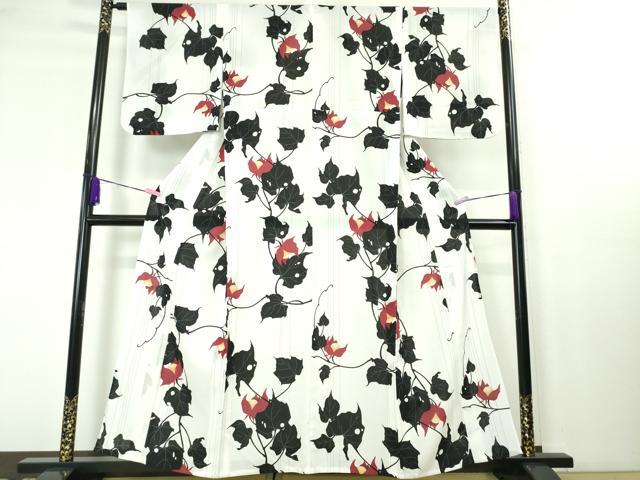 平和屋本店■極上　夏物　撫松庵　小紋・浴衣兼用　セオアルファ　紅梅織　蔦の葉文　洗える着物　逸品　DZAA3725kh5