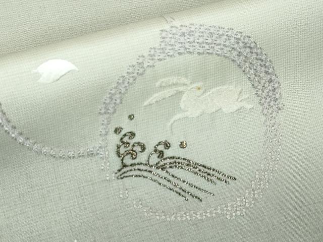 平和屋本店□極上 本場縞大島紬 訪問着 刺繍 舞桜 立波に飛