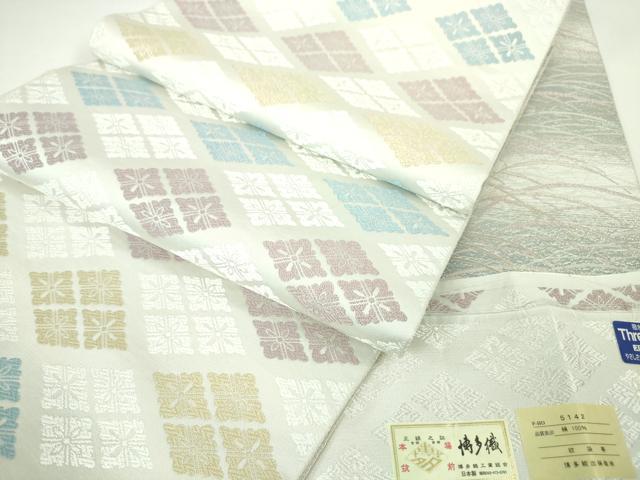 帯紋袋帯未使用本場筑前博多織両面全通柄証紙付き正絹