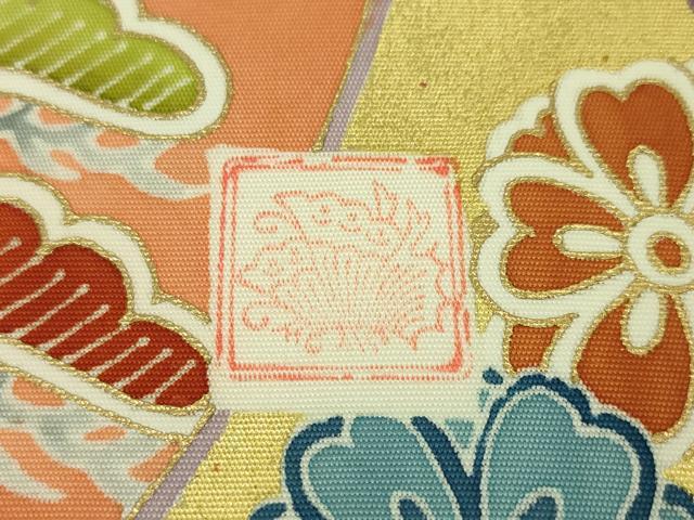 平和屋着物○銀座きしや 九寸名古屋帯 立波飛鶴草木文 灰青色 金彩 た