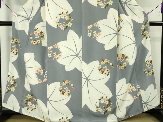 平和屋本店□極上 小紋 楓 花丸文 鬼しぼ縮緬 金彩 逸品 DZAA3823kh5