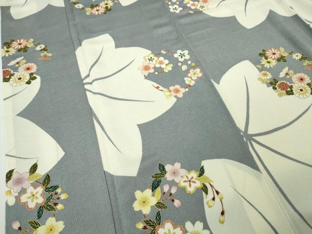 平和屋本店□極上 小紋 楓 花丸文 鬼しぼ縮緬 金彩 逸品 DZAA3823kh5