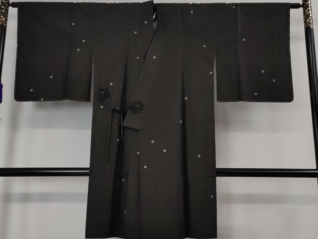 平和屋本店■極上　道中着　ロング丈　お召地　舞桜　羊羹色地　逸品　未使用　DZAA3829kh5