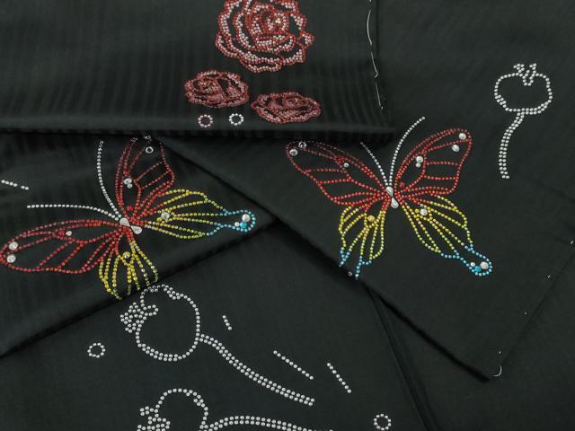 平和屋本店■極上　訪問着　ラインストーン　舞蝶花文　黒地　逸品　未使用　DZAA3830kh5