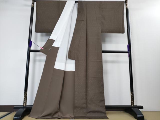 平和屋本店●極上　石川県指定無形文化財　牛首紬　白山工房　手織り　丸文　黒橡色地　高島屋扱い　逸品　DZAA3879kh5_2