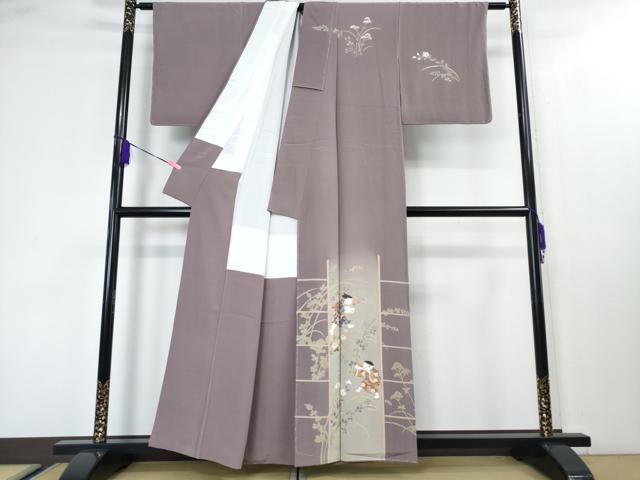 平和屋本店□極上 京加賀友禅 松本健一 訪問着 童子 草花 浅紫色