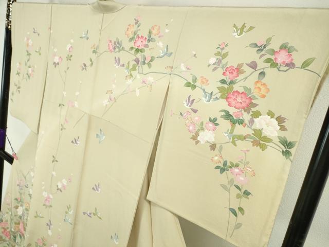 平和屋本店■極上　京加賀友禅　百貫達雄　訪問着　花鳥文　砥粉色地　暈し染め　逸品　未使用　DZAA3909kh5 和装・和服