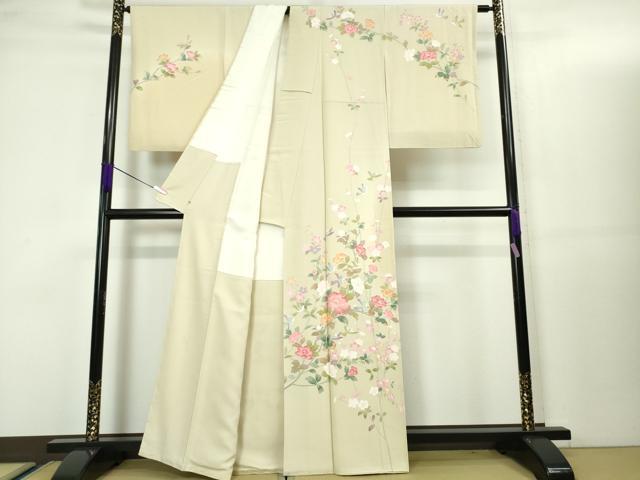 平和屋本店■極上　京加賀友禅　百貫達雄　訪問着　花鳥文　砥粉色地　暈し染め　逸品　未使用　DZAA3909kh5 和装・和服