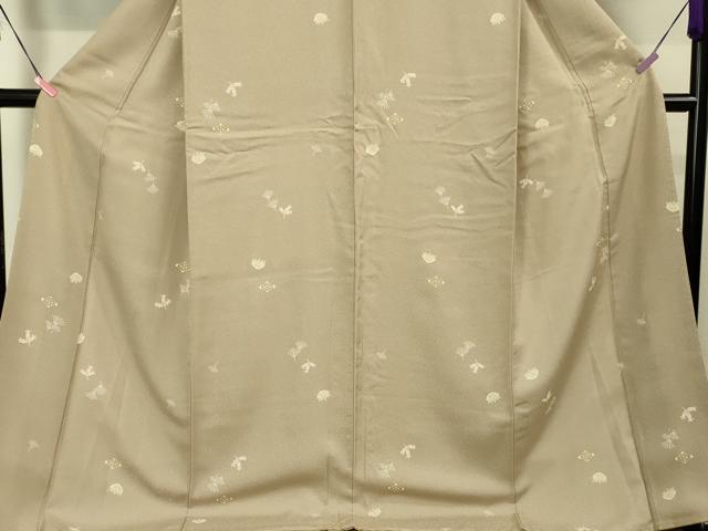 平和屋本店□極上 色無地 単衣 青竹色 吉祥唐草地紋 三井屋